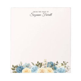 名前のデスクから水色ブルーフローラライト ノートパッド