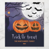 名前のトリックまたはパーソナライズされたハローウィンパーティ ワインラベル (シングルラベル)