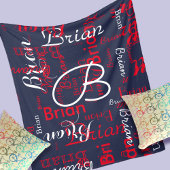 名前のネイビーとレッドのパターン フリースブランケット