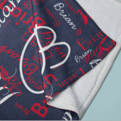 名前のネイビーとレッドのパターン フリースブランケット