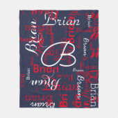 名前のネイビーとレッドのパターン フリースブランケット (正面)