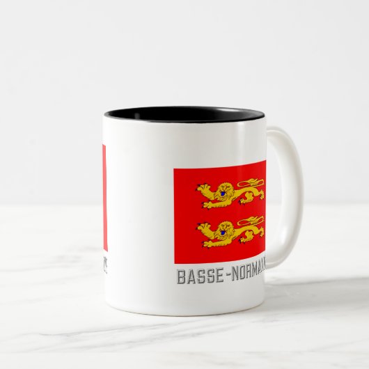 名前のバスーノルマンディーの旗 ツートーンマグカップ (正面右)