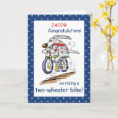名前のパーソナライズおめでとう乗馬バイク、ファン カード (黄色い花)