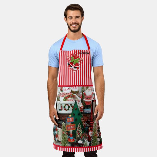 名前のパーソナライズかわいらしクリスマス休暇ギフト エプロン (着用した状態)