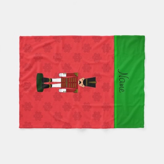 名前のパーソナライズされたくるみ割り赤い雪片 フリースブランケット (正面(横))