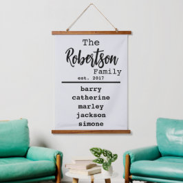 名前のパーソナライズされたファミリリストTypewriterフォント 吊り下げ型タペストリー