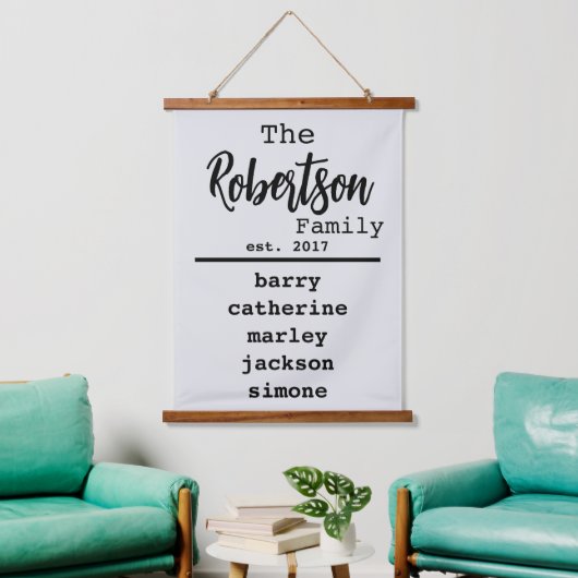 名前のパーソナライズされたファミリリストTypewriterフォント 吊り下げ型タペストリー (リビング)