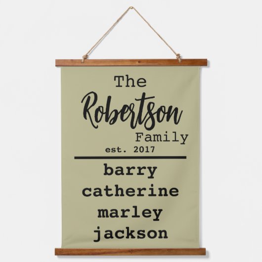 名前のパーソナライズされたファミリリストTypewriterフォント 吊り下げ型タペストリー (正面)
