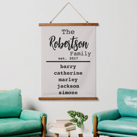 名前のパーソナライズされたファミリリストTypewriterフォント 吊り下げ型タペストリー (リビング)