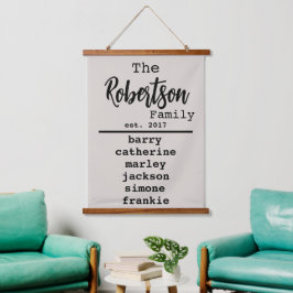 名前のパーソナライズされたファミリリストTypewriterフォント 吊り下げ型タペストリー