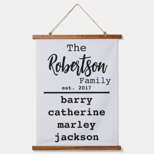 名前のパーソナライズされたファミリリストTypewriterフォント 吊り下げ型タペストリー (正面)