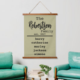 名前のパーソナライズされたファミリリストTypewriterフォント 吊り下げ型タペストリー