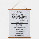 名前のパーソナライズされたファミリリストTypewriterフォント 吊り下げ型タペストリー (正面)