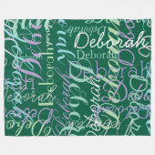 名前のパーソナライズされた作成タイポグラフィ濃い緑 フリースブランケット (正面(横))