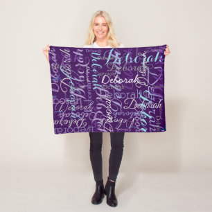 名前のパーソナライズされた作成タイポグラフィ紫 フリースブランケット