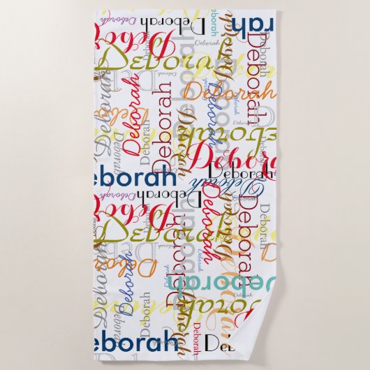 名前のパーソナライズされた作成タイポグラフィ ビーチタオル (正面)