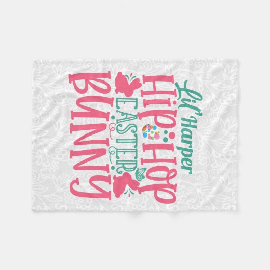 名前のパーソナライズされた追加リルヒップホップイースターバニー フリースブランケット (正面(横))