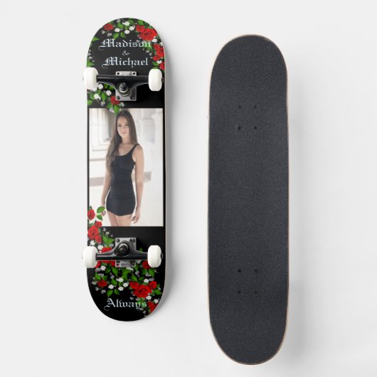 名前のパーソナライズと大きな写真の手作り スケートボード (正面)