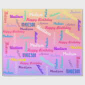 名前のパーソナライズカラフル誕生日パーティギフト ラッピングペーパー (フラット)