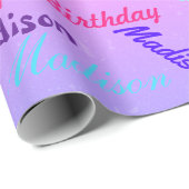 名前のパーソナライズカラフル誕生日パーティギフト ラッピングペーパー (ロールコーナー)