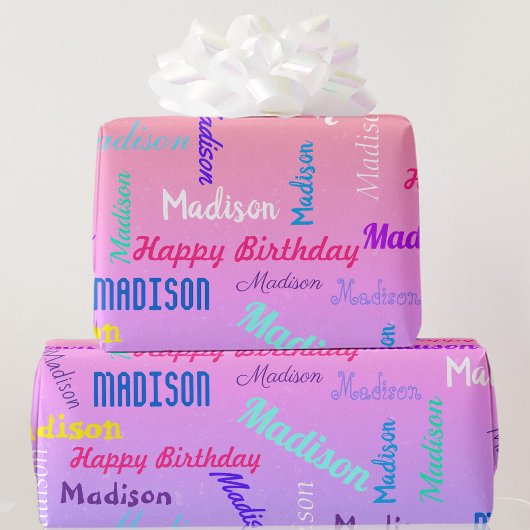 名前のパーソナライズカラフル誕生日パーティギフト ラッピングペーパー