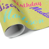 名前のパーソナライズカラフル誕生日パーティギフト ラッピングペーパー (ロールコーナー)