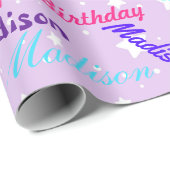 名前のパーソナライズカラフル誕生日パーティー紫 ラッピングペーパー (ロールコーナー)