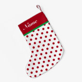 名前のパーソナライズストッキング赤い水玉模様 スモールクリスマスストッキング (裏面 (吊り時))
