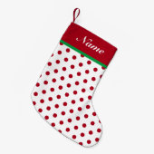 名前のパーソナライズストッキング赤い水玉模様 スモールクリスマスストッキング (正面 (吊り時))