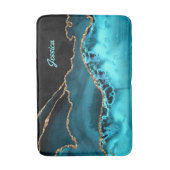 名前のパーソナライズティール（緑がかった色）スクリプト(黒/ティール（緑がかった色）エージェント) バスマット (正面縦)