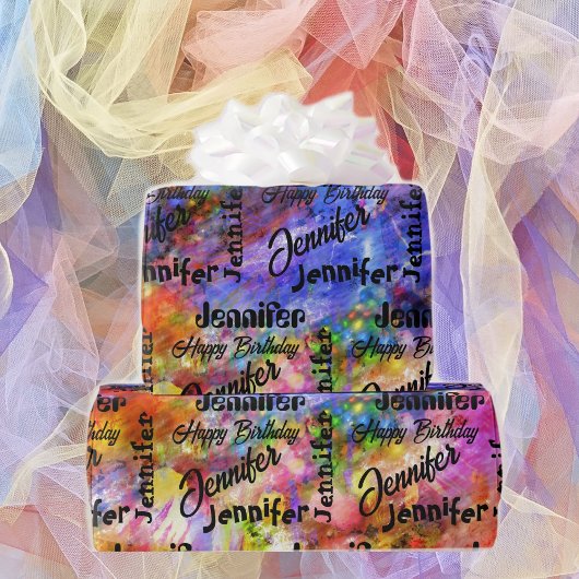 名前のパーソナライズハッピーバースデーカラースプラッシュ ラッピングペーパー