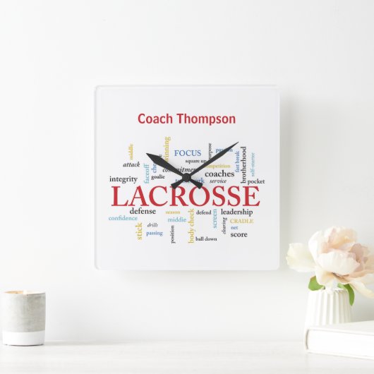 名前のパーソナライズラクロスコーチの単感謝してい語を設定 スクエア壁時計 (ホーム)