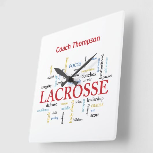 名前のパーソナライズラクロスコーチの単感謝してい語を設定 スクエア壁時計 (傾斜)