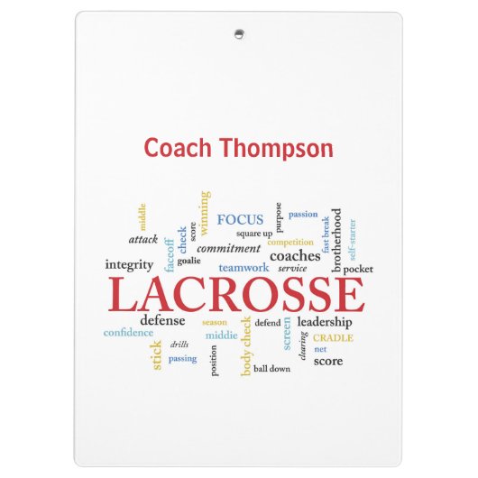 名前のパーソナライズラクロスコーチワード感謝していー クリップボード (裏面)