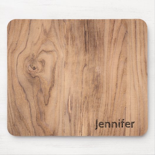 名前のパーソナライズ付き薄茶色の木目 マウスパッド (正面)