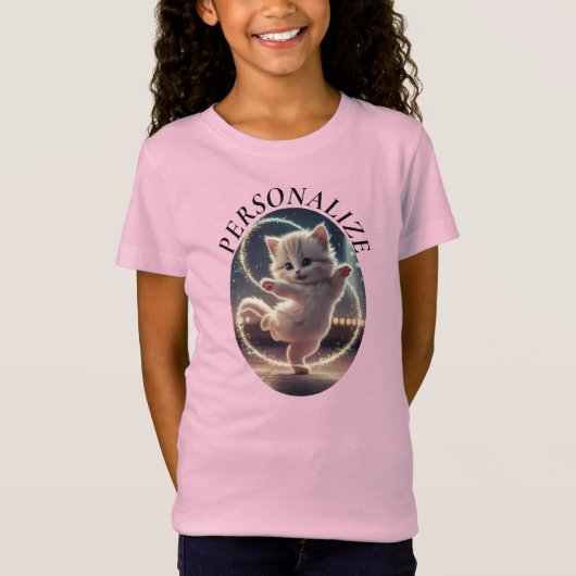 名前のパーソナライズ文字かわいい踊り子猫 Tシャツ (正面)