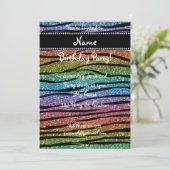 名前のパーソナライズ虹のグリッター縞模様 招待状 (スタンド正面)