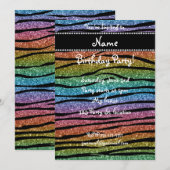名前のパーソナライズ虹のグリッター縞模様 招待状 (正面/裏面)