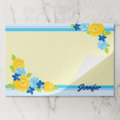 名前のパーソナライズ青い黄色のフローラ ペーパーパッド (折り畳み)