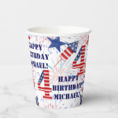 名前のパーソナライズ7月4日ハッピーバースデーセット 紙コップ (左)