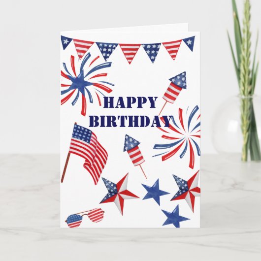 名前のパーソナライズ7月4日ハッピーバースデー カード (正面)