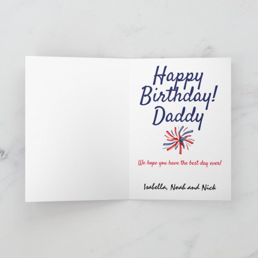 名前のパーソナライズ7月4日ハッピーバースデー カード (内部)