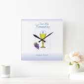 名前のパーソナライズBoy First Communion Chalice，ホスト スクエア壁時計 (ホーム)