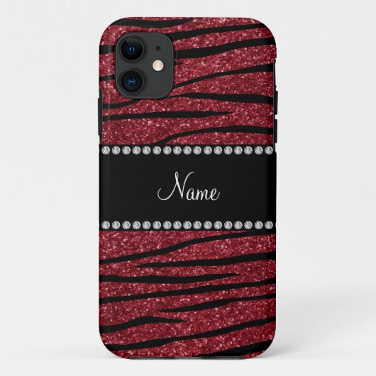 名前のパーソナライズburgundyグリッターゼブラストライプ Case-Mate iPhoneケース (裏面)