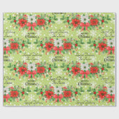 名前のパーソナライズChristmas Poinsettia Snowflaks ラッピングペーパー (フラット)