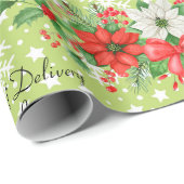 名前のパーソナライズChristmas Poinsettia Snowflaks ラッピングペーパー (ロールコーナー)