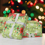 名前のパーソナライズChristmas Poinsettia Snowflaks ラッピングペーパー<br><div class="desc">名前のパーソナライズChristmas Poinsettiaスノーフレークスラッピング紙</div>