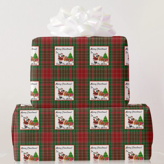 名前のパーソナライズChristmas Red & Green Plaid ラッピングペーパー