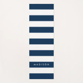 名前のパーソナラ名門私立校風のイズ：ネイビーブルー&ホワイトストライプ ヨガマット (正面)