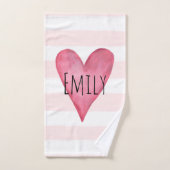 名前のピンクのハートのタイポグラフィのベビー愛 バスタオルセット (ハンドタオル)